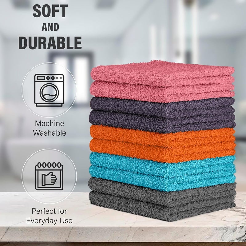 DecorRack 10 Pack 100% Cotton Wash Cloth, Luxurious Soft, 12 x 12 inch Ultra Absorbent, Machine Washable Washcloths, Assorted Set 4 (10 Pack) - Image 2