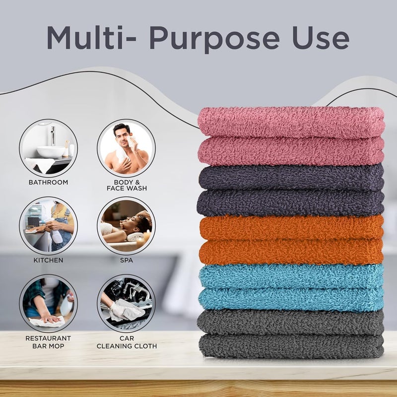 DecorRack 10 Pack 100% Cotton Wash Cloth, Luxurious Soft, 12 x 12 inch Ultra Absorbent, Machine Washable Washcloths, Assorted Set 4 (10 Pack) - Image 3