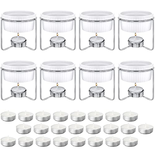 Treela 40 Pieces Ceramic Butter Warmers Set Included Butter Warmers Melter and 32 Tealight Candles for Chocolate Cheese Fondue Crab Lobster Microwave Oven Safe