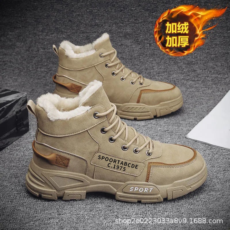 Winter Work Boots Men'S High-Top Snow Boots Versatile Casual Martin Boots Fleece-Lined Warm Cotton Shoes - Image 2