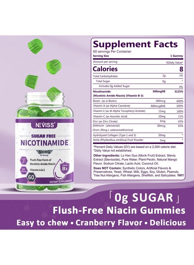 NEVISS جواهر نيكوتيناميد خالية من السكر 500 ملغ، (نياسين خالي من الاحمرار) مكمل فيتامين ب3 نيكوتيناميد لطاقة الخلايا والتمثيل الغذائي والإصلاح، الحيوية، الشيخوخة الصحية، بنكهة التوت البري، سهل المضغ، 120 حبة - Image 2