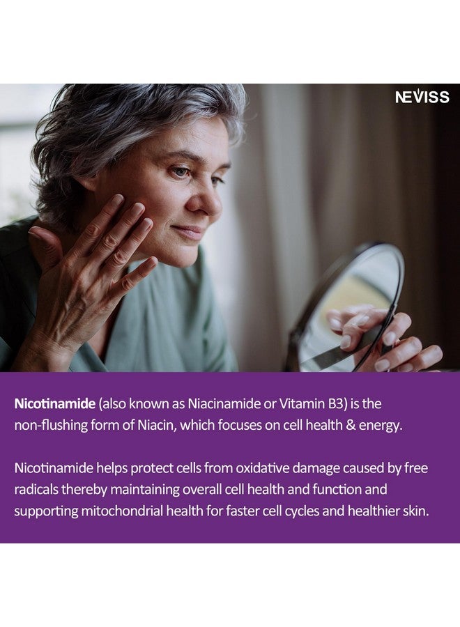 NEVISS جواهر نيكوتيناميد خالية من السكر 500 ملغ، (نياسين خالي من الاحمرار) مكمل فيتامين ب3 نيكوتيناميد لطاقة الخلايا والتمثيل الغذائي والإصلاح، الحيوية، الشيخوخة الصحية، بنكهة التوت البري، سهل المضغ، 120 حبة - Image 4