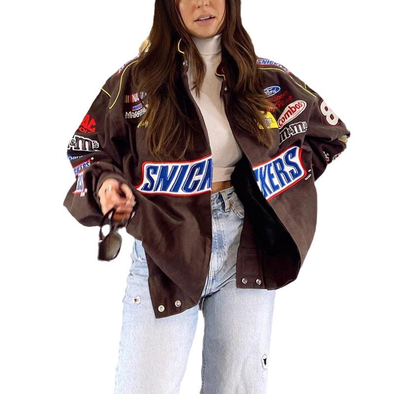 2022 Jacket Motorcycle Style Color-Matching Printing Casual Loose Long-Sleeved Coat Jacket - Image 1