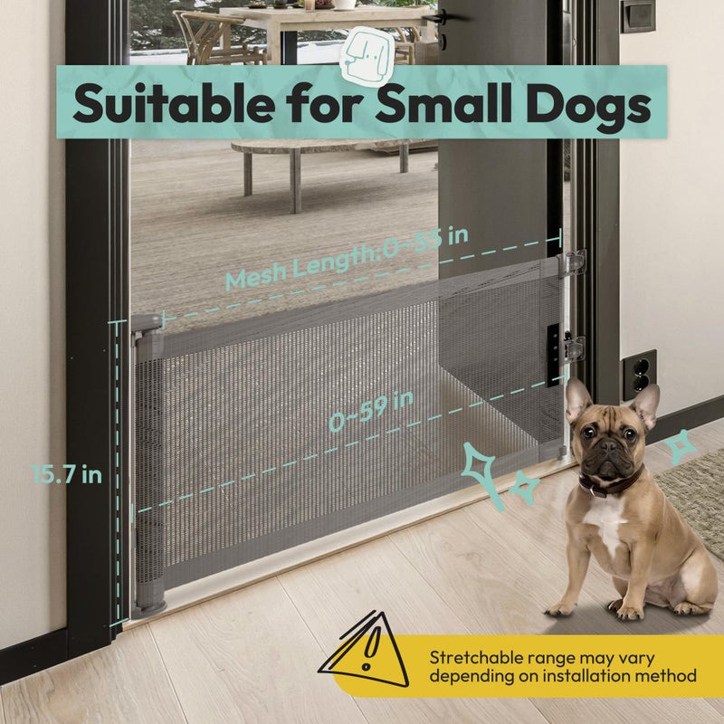 POMESEA 15.7" H Mesh Short Dog Gate, Extends Up to 59" W Retractable Pet Gate with Drill Installation, Small Dog Gate for Stairs, Easy Step Over Low Puppy Gate for Doorways Indoor Outdoor, Grey - Image 3