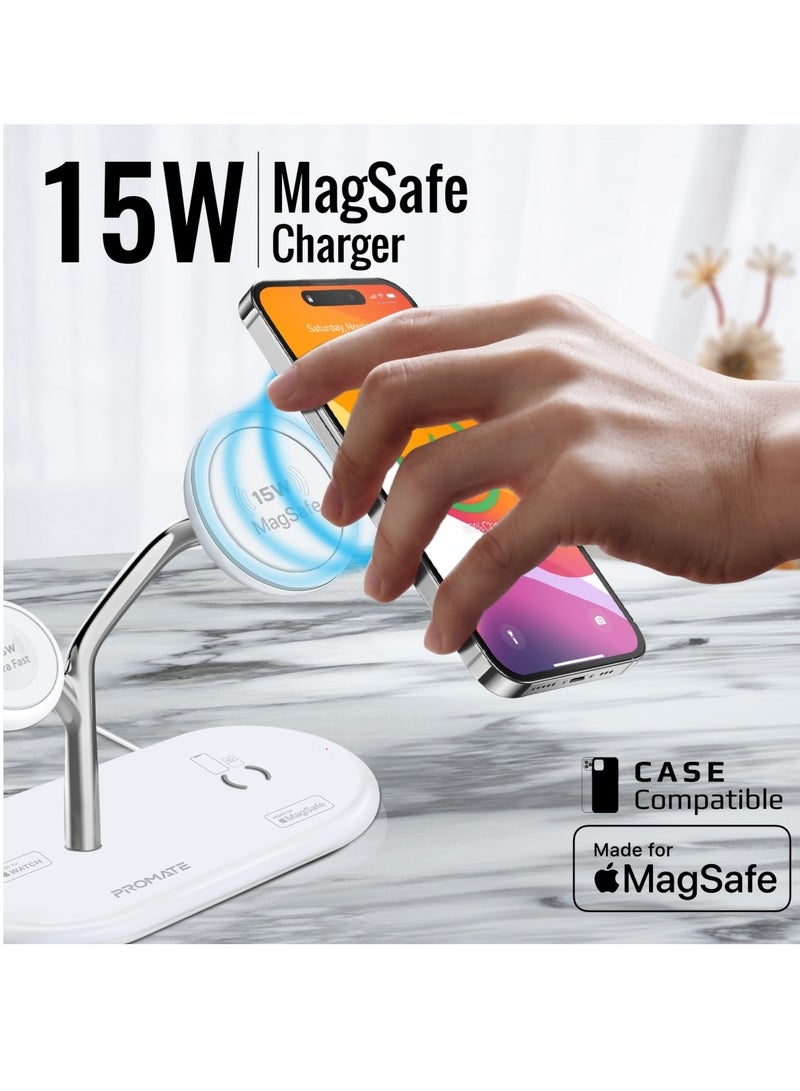 PROMATE Synergy-Pro 4-in-1 MFi Wireless Charging Station,15W MagSafe Fast Charging Stand, 7.5W Apple Watch Charger, 10W Qi AirPods Dock, 24W USB-C PD for iPhone 17/17Pro/16 Samsung S26/S25, White White - Image 4