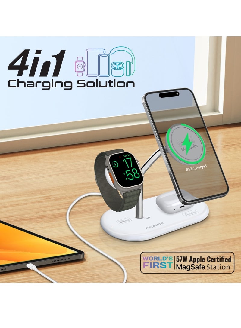 PROMATE Synergy-Pro 4-in-1 MFi Wireless Charging Station,15W MagSafe Fast Charging Stand, 7.5W Apple Watch Charger, 10W Qi AirPods Dock, 24W USB-C PD for iPhone 17/17Pro/16 Samsung S26/S25, White White - Image 2
