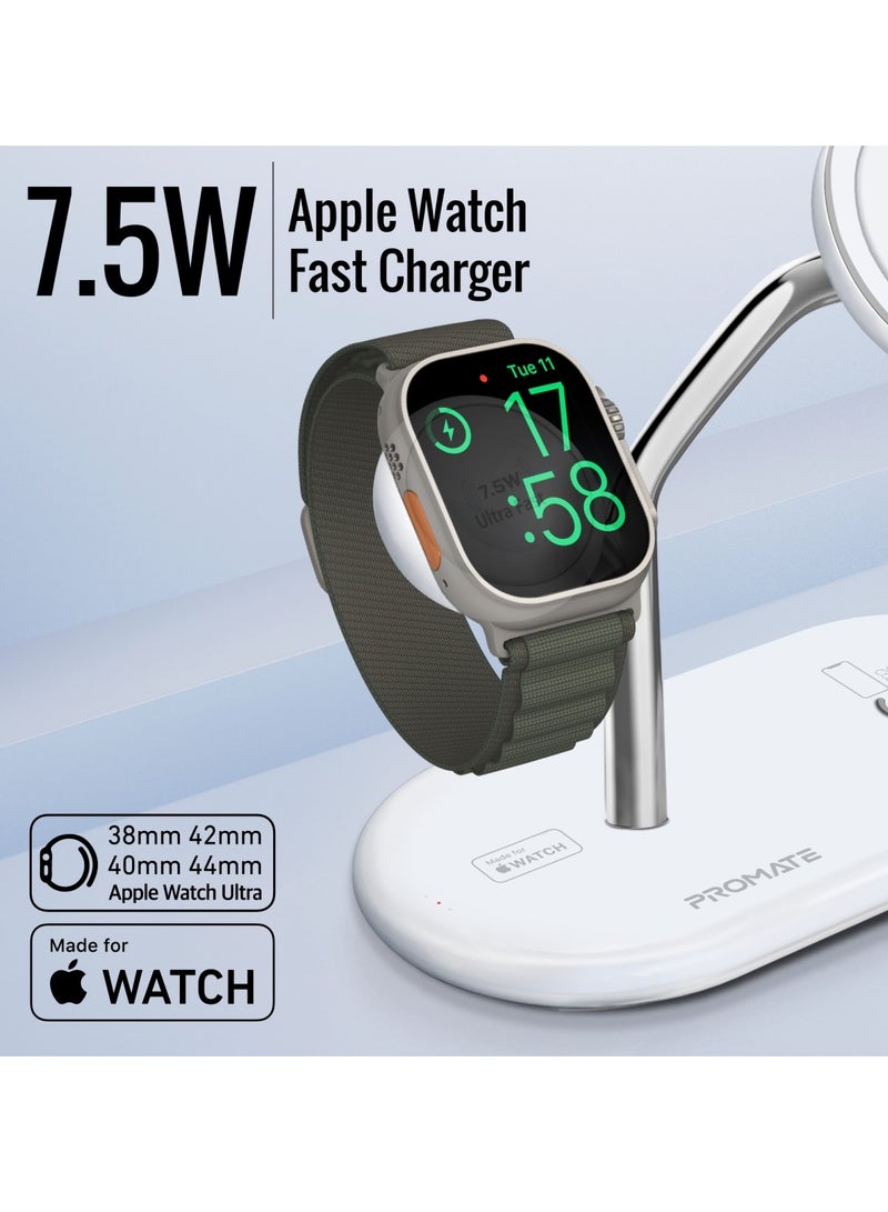 PROMATE Synergy-Pro 4-in-1 MFi Wireless Charging Station,15W MagSafe Fast Charging Stand, 7.5W Apple Watch Charger, 10W Qi AirPods Dock, 24W USB-C PD for iPhone 17/17Pro/16 Samsung S26/S25, White White - Image 5