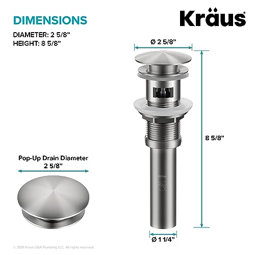 KRAUS Pop-Up Drain for Bathroom Sink with Overflow in Spot-Free Stainless Steel, PU-11SFS - Image 3