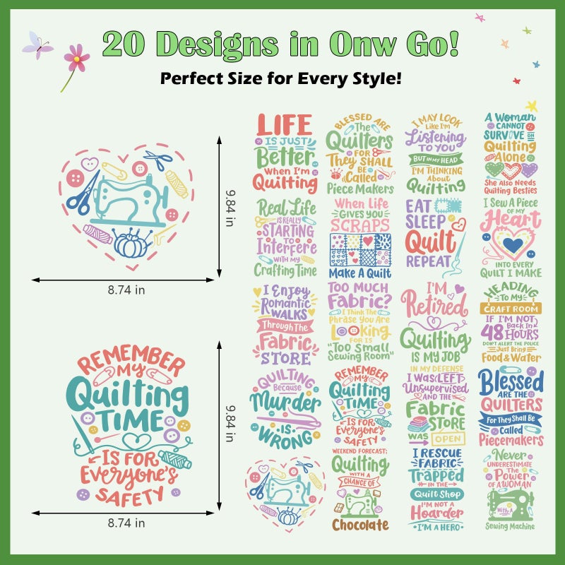 INCOK Funny Quilting DTF Transfers Ready to Press - 20 PCS Iron on Transfers for T Shirts Humorous Quotes Iron on Decals Stickers for Sewing Lovers DIY Hoodie Bag Dress Hat Jeans Craft - Image 5
