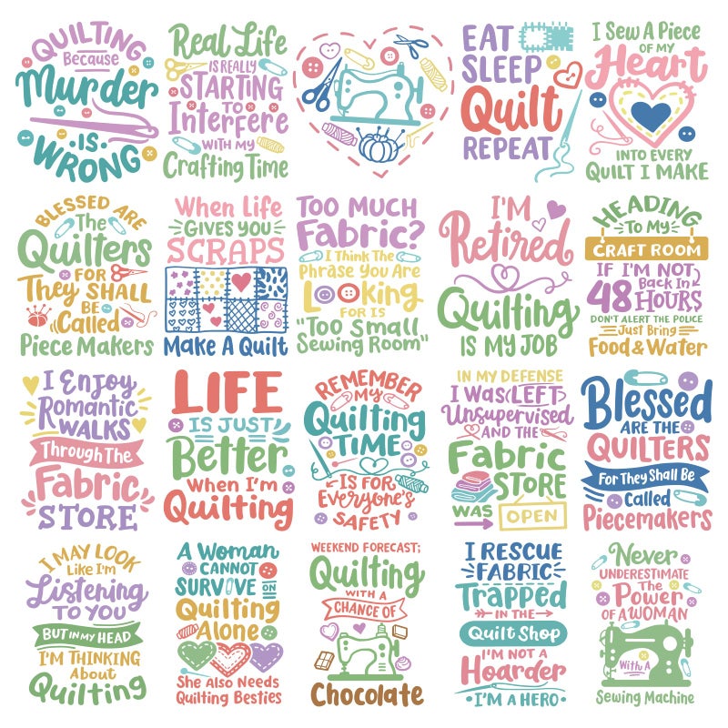 INCOK Funny Quilting DTF Transfers Ready to Press - 20 PCS Iron on Transfers for T Shirts Humorous Quotes Iron on Decals Stickers for Sewing Lovers DIY Hoodie Bag Dress Hat Jeans Craft - Image 2