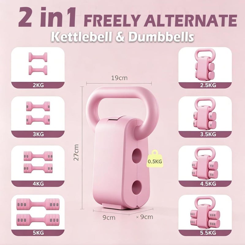 2-in-1 Adjustable Dumbbell Set Hand Weight Dumbbells with Kettlebell Form for Women Men Beginners, 4-Level 2kg 3kg 4kg 5kg Fast Adjustment Quick Lock Free Weights for Home Gym Workouts Office Training - Image 2