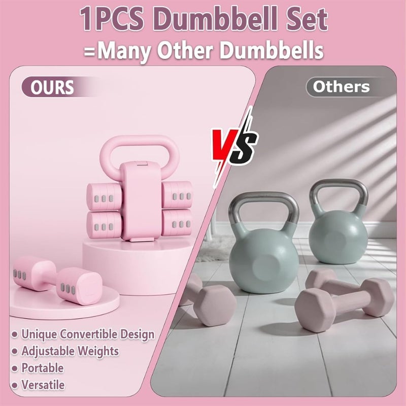 2-in-1 Adjustable Dumbbell Set Hand Weight Dumbbells with Kettlebell Form for Women Men Beginners, 4-Level 2kg 3kg 4kg 5kg Fast Adjustment Quick Lock Free Weights for Home Gym Workouts Office Training - Image 5