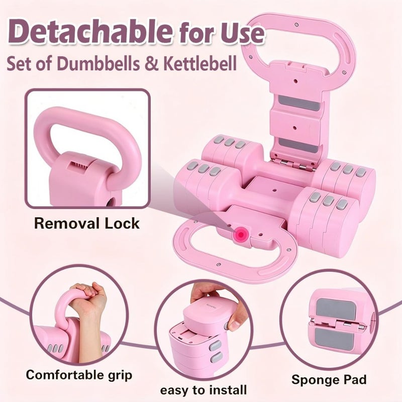 2-in-1 Adjustable Dumbbell Set Hand Weight Dumbbells with Kettlebell Form for Women Men Beginners, 4-Level 2kg 3kg 4kg 5kg Fast Adjustment Quick Lock Free Weights for Home Gym Workouts Office Training - Image 4