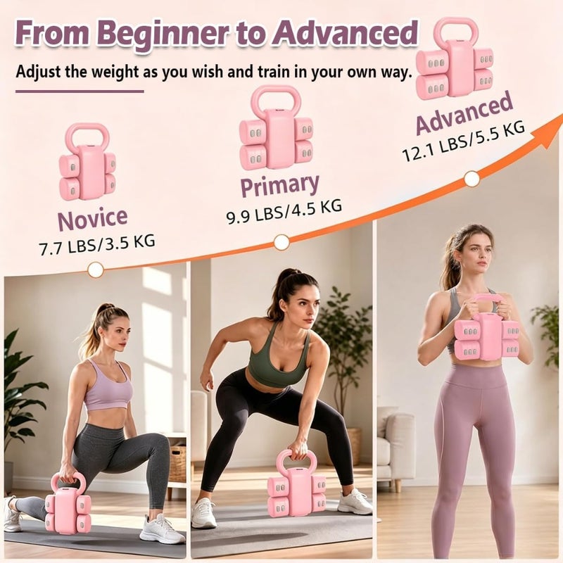 2-in-1 Adjustable Dumbbell Set Hand Weight Dumbbells with Kettlebell Form for Women Men Beginners, 4-Level 2kg 3kg 4kg 5kg Fast Adjustment Quick Lock Free Weights for Home Gym Workouts Office Training - Image 3