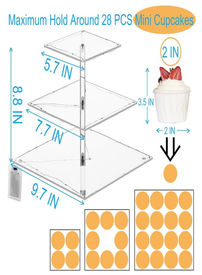 HENABLE 3 Tier Cupcake Stand Cupcake Holder, Acrylic Cupcake Tower with LED Yellow Light for 24 Cupcakes, Dessert Table Display Set for Birthday, Bar, Decor Weddings, Parties Events - Image 4