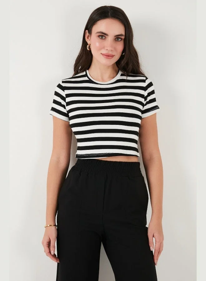Lela Lela Slim Fit Crew Neck Striped Crop T Shirt Women's T-Shirt 5866110