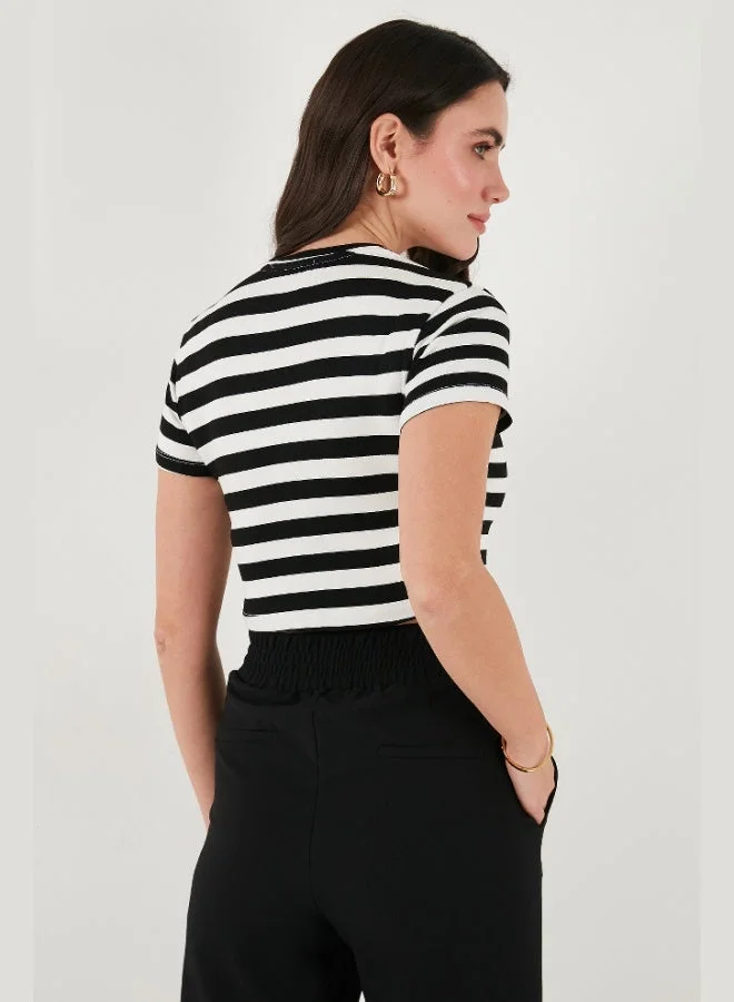 Lela  Lela Slim Fit Crew Neck Striped Crop T Shirt Women's T-Shirt 5866110 for Women | Best Price UAE