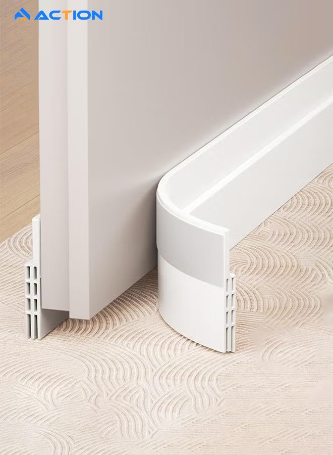 أكشن 120 cm Length Under Door Draft Stopper, Adjustable Door Sweep Anti-Collision Strong Adhesive Weather Stripping Tape Soundproof Draught Stoppers, White - Image 1