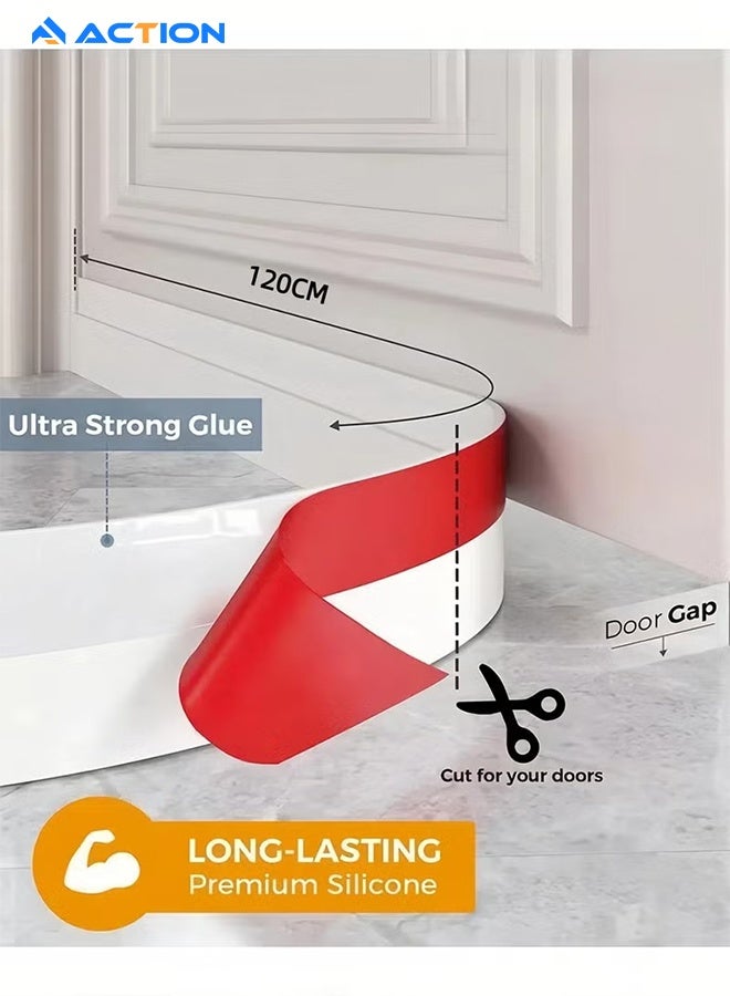 أكشن 120 cm Length Under Door Draft Stopper, Adjustable Door Sweep Anti-Collision Strong Adhesive Weather Stripping Tape Soundproof Draught Stoppers, White - Image 2