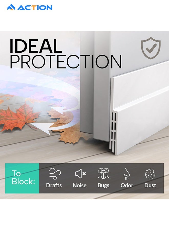 أكشن 120 cm Length Under Door Draft Stopper, Adjustable Door Sweep Anti-Collision Strong Adhesive Weather Stripping Tape Soundproof Draught Stoppers, White - Image 3