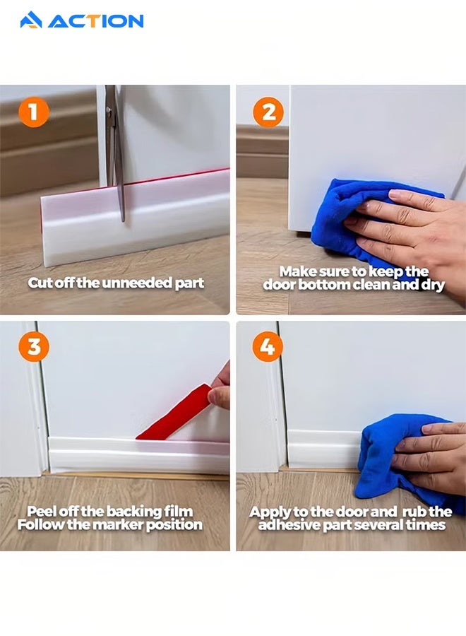 أكشن 120 cm Length Under Door Draft Stopper, Adjustable Door Sweep Anti-Collision Strong Adhesive Weather Stripping Tape Soundproof Draught Stoppers, White - Image 5