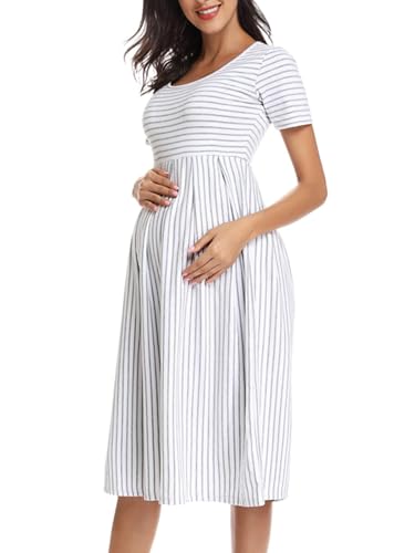 BBHoping Women’s Casual Striped Maternity Dress Short Knee Length Pregnancy Clothes for Baby Shower - Image 2