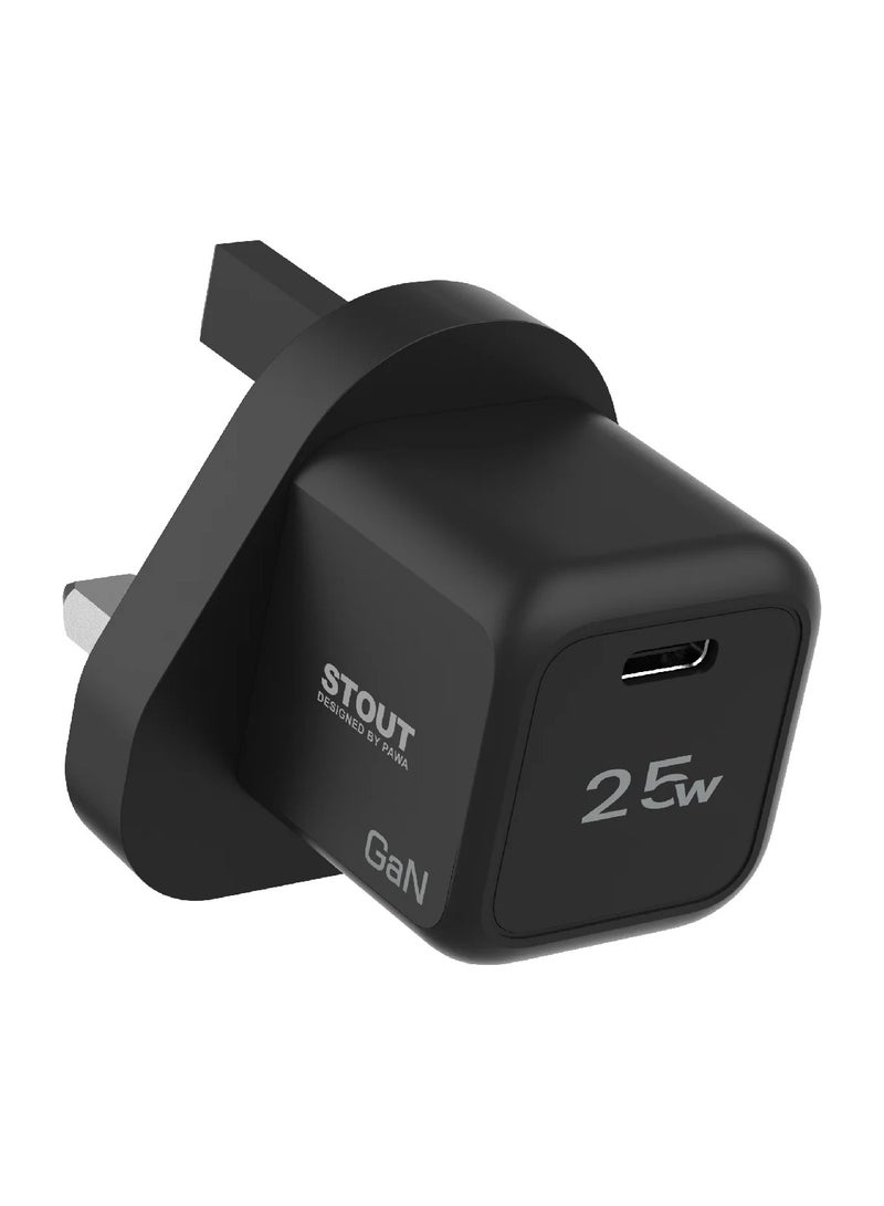 باوا شاحن ستاوت جان للسفر مزود بمنفذ PD واحد بقدرة 25 واط / حماية من الحريق / حماية من درجات الحرارة المنخفضة / حماية من قصر الدائرة الكهربائية / حماية من التفريغ / حماية من زيادة التيار / تصميم فريد / شحن سريع - أسود - Image 1