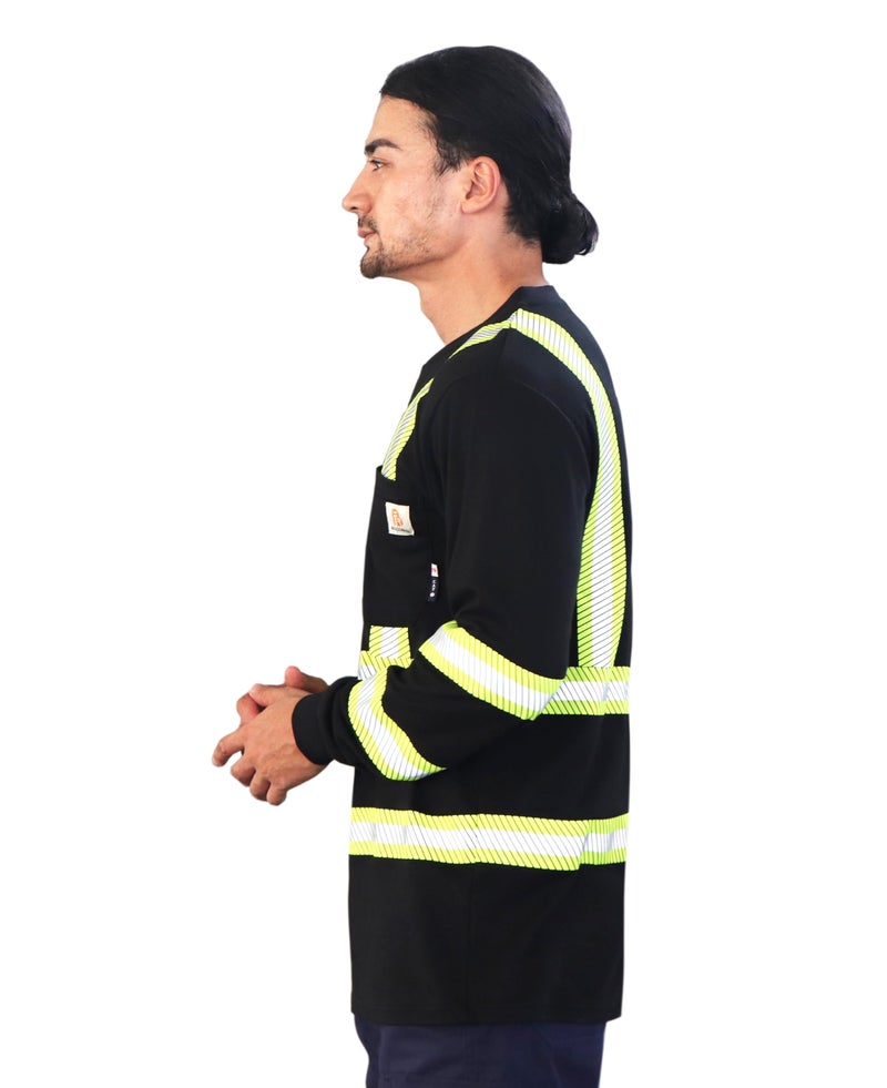 BOCOMAL FR Shirts High Visibility/Hi Vis Reflective Flame Resistant/Fire Retardant Shirt 7oz Black Men's Safety Shirts - Image 5