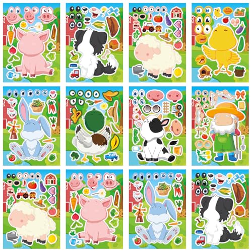 DaiUni 24 Sheets 82759 Make Your Own Farm Animals Stickers for Kids Toddlers Make a Face Stickers for Kids Party Favors Activities - Image 1