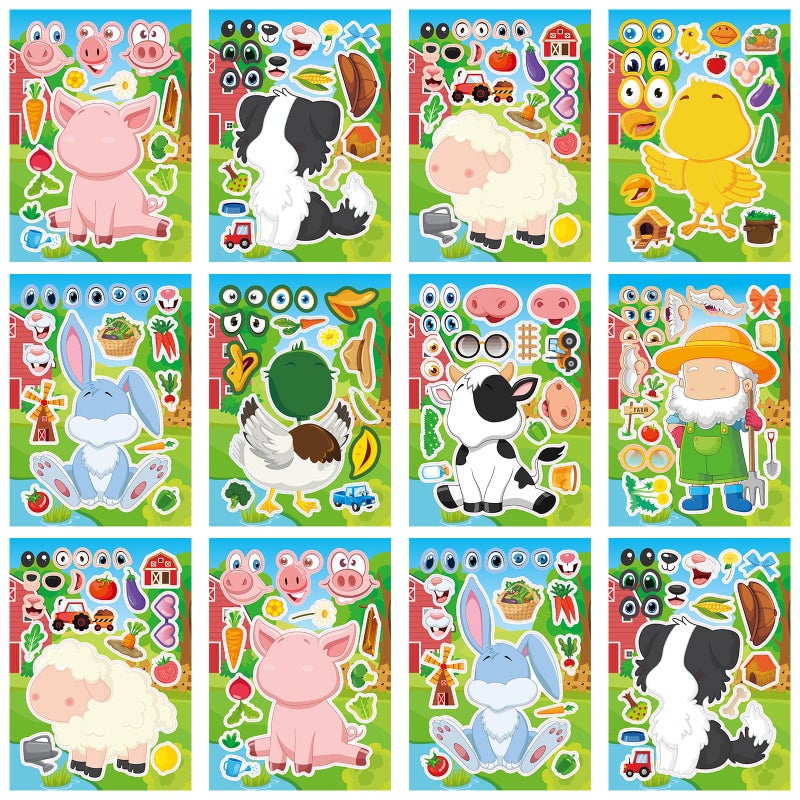 DaiUni 24 Sheets 82759 Make Your Own Farm Animals Stickers for Kids Toddlers Make a Face Stickers for Kids Party Favors Activities - Image 3