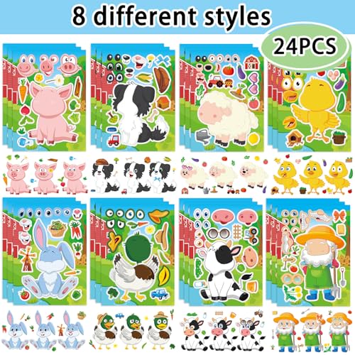 DaiUni 24 Sheets 82759 Make Your Own Farm Animals Stickers for Kids Toddlers Make a Face Stickers for Kids Party Favors Activities - Image 5