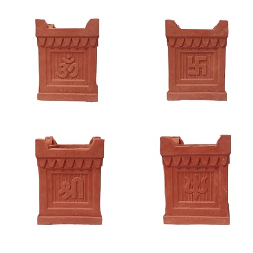 Lekshika Ace Decorative Tulsi Diya Set of 4 | Handmade Terracotta Mitti Deepak for Diwali Puja, Tulsi Vrindavan & Home Decoration | Traditional Clay Oil Lamps - Image 1
