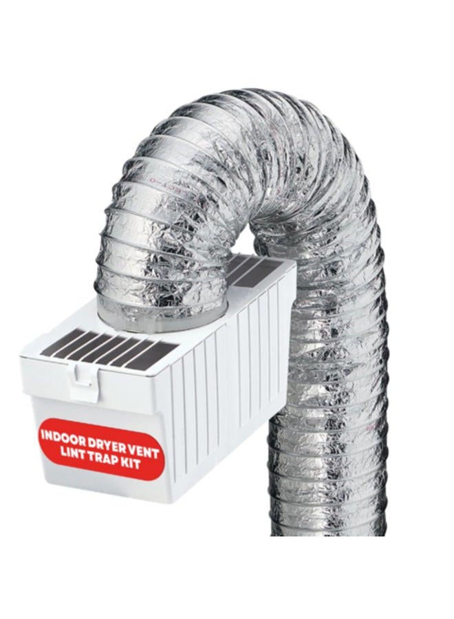 Deflecto مجموعة مصيدة الوبر لفتحة تهوية المجفف الداخلي LTF - حل تهوية موفر للطاقة مع أنبوب مرن Supurr-Flex، خزان بلاستيكي للوبر ومشابك آمنة للمجففات الكهربائية | عبوة من 1 - أبيض/فضي - Image 1