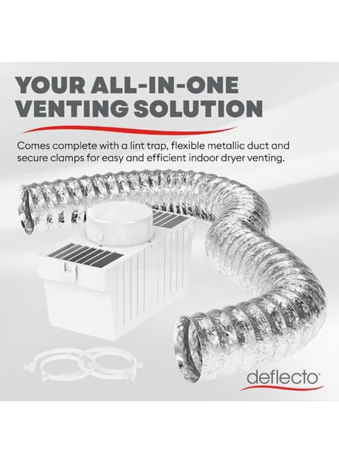 Deflecto مجموعة مصيدة الوبر لفتحة تهوية المجفف الداخلي LTF - حل تهوية موفر للطاقة مع أنبوب مرن Supurr-Flex، خزان بلاستيكي للوبر ومشابك آمنة للمجففات الكهربائية | عبوة من 1 - أبيض/فضي - Image 4