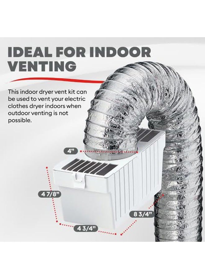 Deflecto مجموعة مصيدة الوبر لفتحة تهوية المجفف الداخلي LTF - حل تهوية موفر للطاقة مع أنبوب مرن Supurr-Flex، خزان بلاستيكي للوبر ومشابك آمنة للمجففات الكهربائية | عبوة من 1 - أبيض/فضي - Image 3