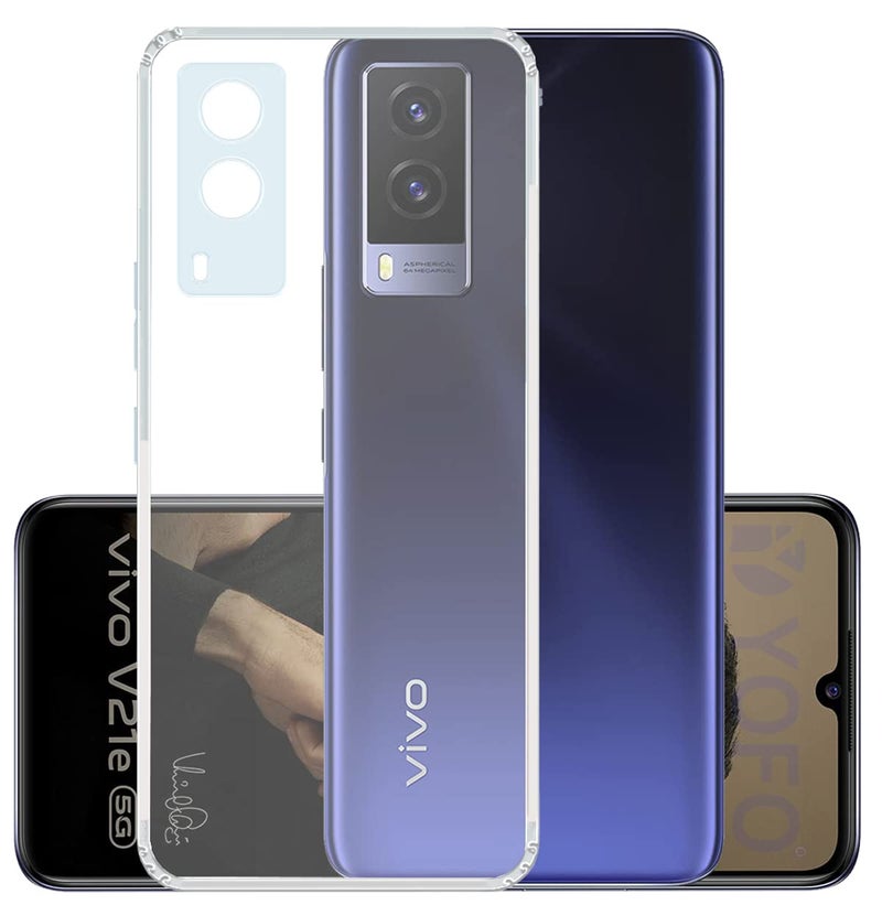 YOFO Back Cover for Vivo V21E (5G) (Flexible|Silicone|Transparent|Camera Protection|DustPlug) - Image 1