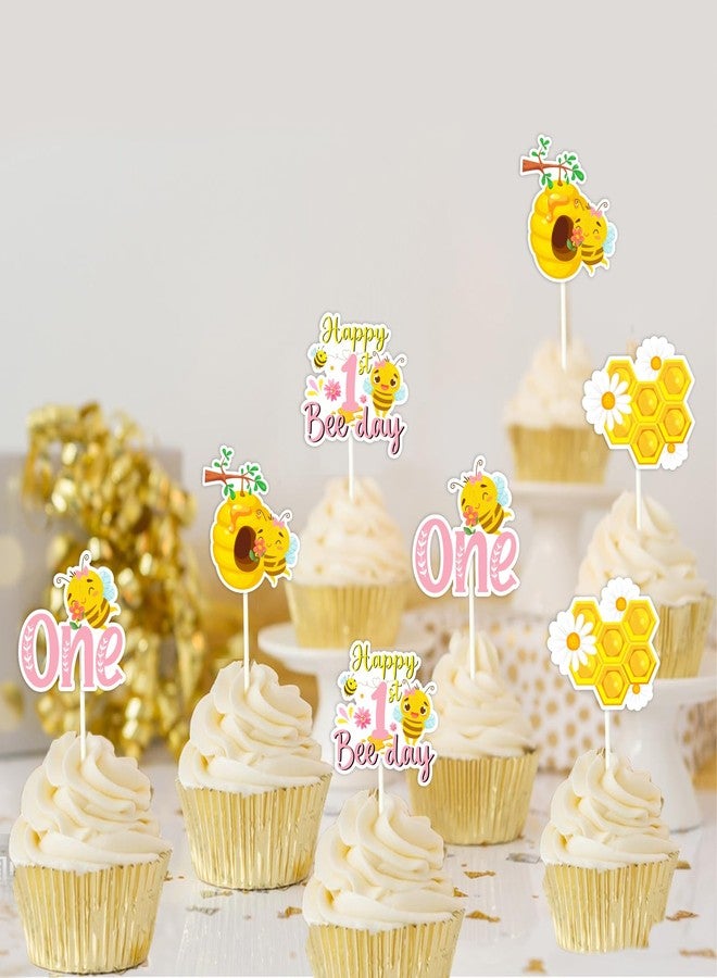 Funmemoir Bee 1st Birthday Party Decorations - 36PCS Bee Cupcake Toppers, Pink 1st Bee Day Party Decorations for Girls, Happy Bumble Bee Day Party Decorations, So Sweet to Bee One Party Decorations - Image 4