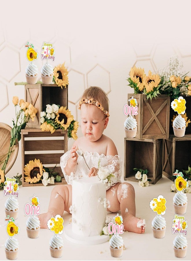 Funmemoir Bee 1st Birthday Party Decorations - 36PCS Bee Cupcake Toppers, Pink 1st Bee Day Party Decorations for Girls, Happy Bumble Bee Day Party Decorations, So Sweet to Bee One Party Decorations - Image 2