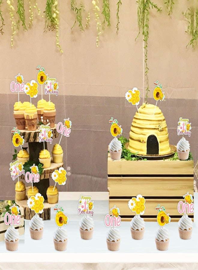 Funmemoir Bee 1st Birthday Party Decorations - 36PCS Bee Cupcake Toppers, Pink 1st Bee Day Party Decorations for Girls, Happy Bumble Bee Day Party Decorations, So Sweet to Bee One Party Decorations - Image 3