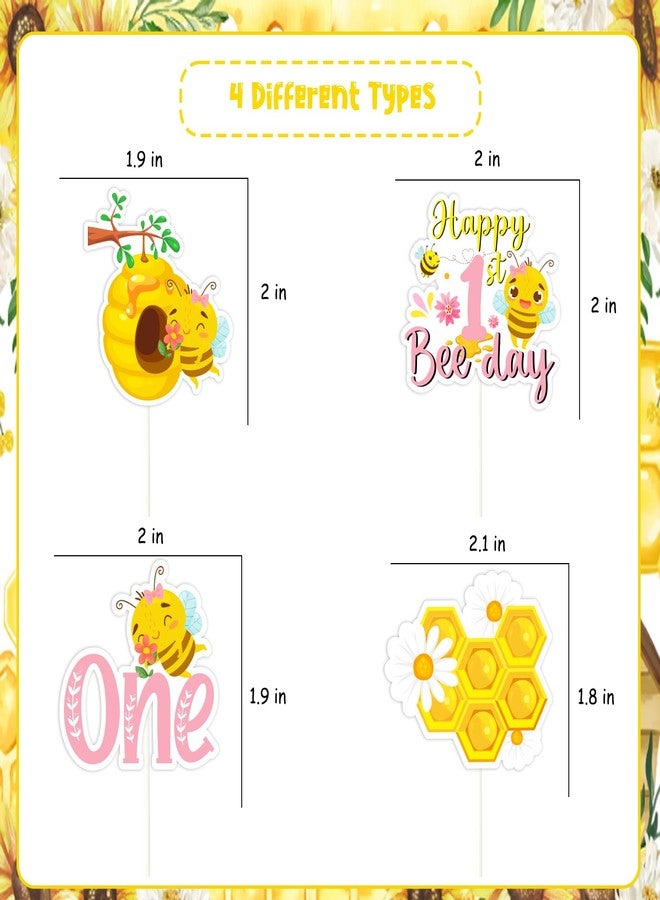 Funmemoir Bee 1st Birthday Party Decorations - 36PCS Bee Cupcake Toppers, Pink 1st Bee Day Party Decorations for Girls, Happy Bumble Bee Day Party Decorations, So Sweet to Bee One Party Decorations - Image 5