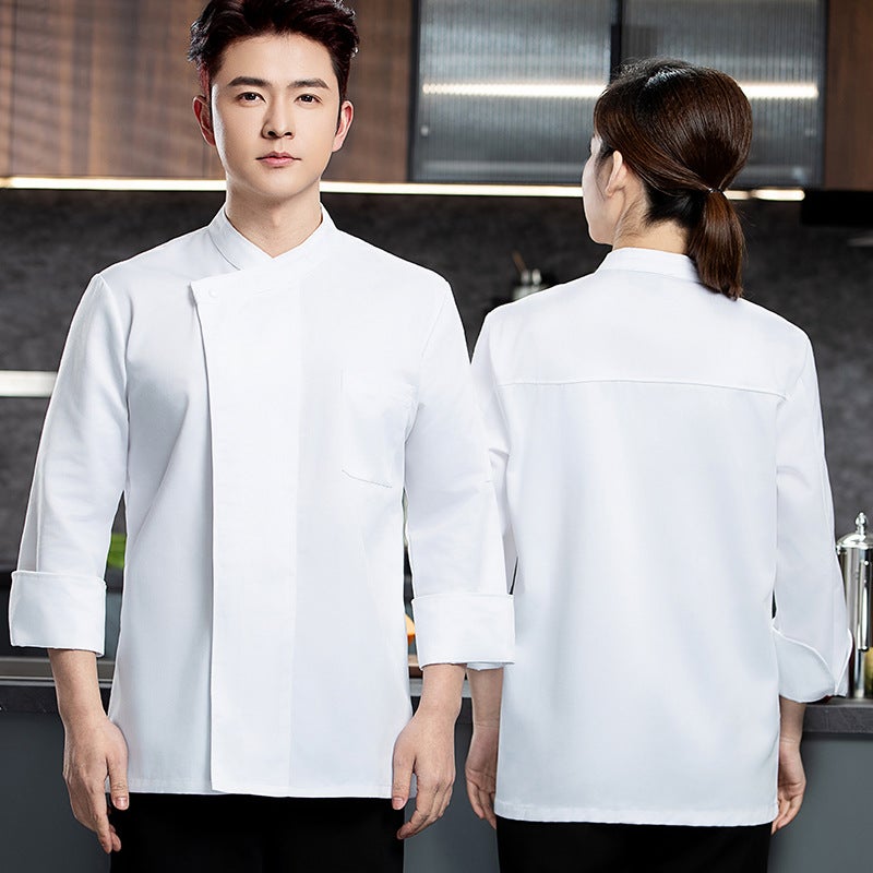 High-End Slant Collar Solid Color Summer Chef Uniform Short-Sleeved Breathable Large Size Catering El Kitchen Labor Protection Work Clothes For Men - Image 1