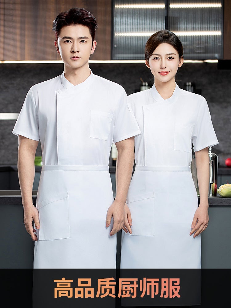High-End Slant Collar Solid Color Summer Chef Uniform Short-Sleeved Breathable Large Size Catering El Kitchen Labor Protection Work Clothes For Men - Image 5