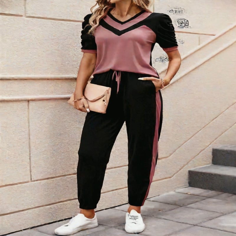 Women's Two-Piece Summer Casual Short Sleeve Sportswear Set - Image 2