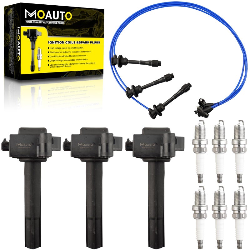 MOAUTO Set of 3 Ignition Coils Pack UF155 9091902215 6 PCS Iridium Spark Plugs with Wire Set Compatible with Toyota Lexus 19962001 Camry Sienna Avalon Solara ES300 V6 30L