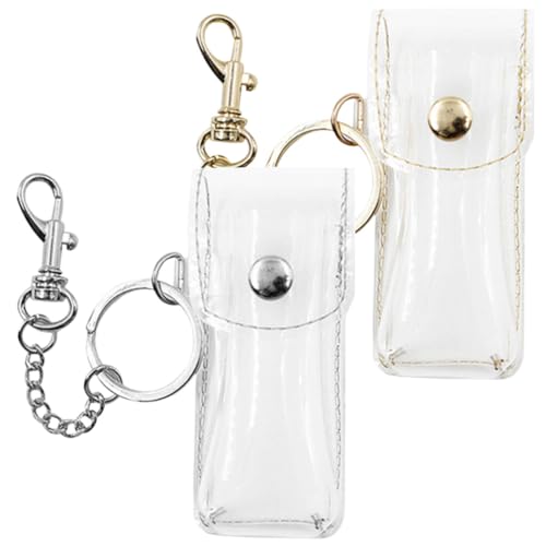 PACKOVE Transparent Lipstick Holder Keychain Clear Lip Gloss Pouch Lip Balm Sleeve Key Ring Compact Travel Case for Women 3.42X1.41X0.98In - Image 1