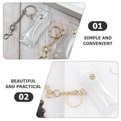 PACKOVE Transparent Lipstick Holder Keychain Clear Lip Gloss Pouch Lip Balm Sleeve Key Ring Compact Travel Case for Women 3.42X1.41X0.98In - Image 3