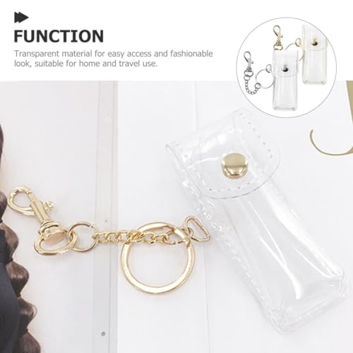 PACKOVE Transparent Lipstick Holder Keychain Clear Lip Gloss Pouch Lip Balm Sleeve Key Ring Compact Travel Case for Women 3.42X1.41X0.98In - Image 4