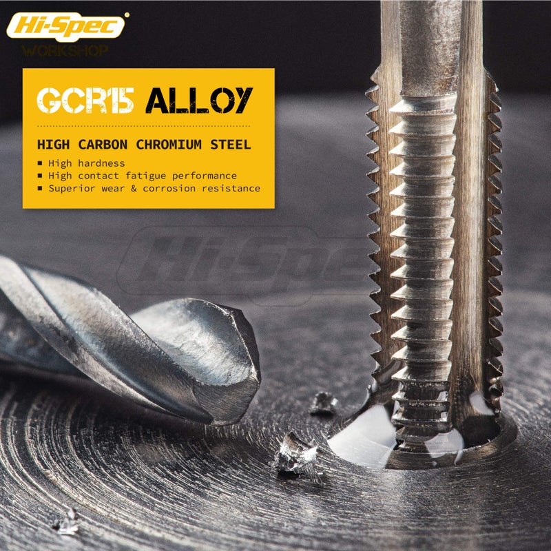 Hi-Spec مجموعة أدوات التقطيع والمغزل المتري 20 قطعة من هاي-سبك - كاملة من M3 إلى M12 أدوات دقيقة وخشنة للقطع والتعقب والملف مع ملحقات مفتاح في علبة صينية - Image 5