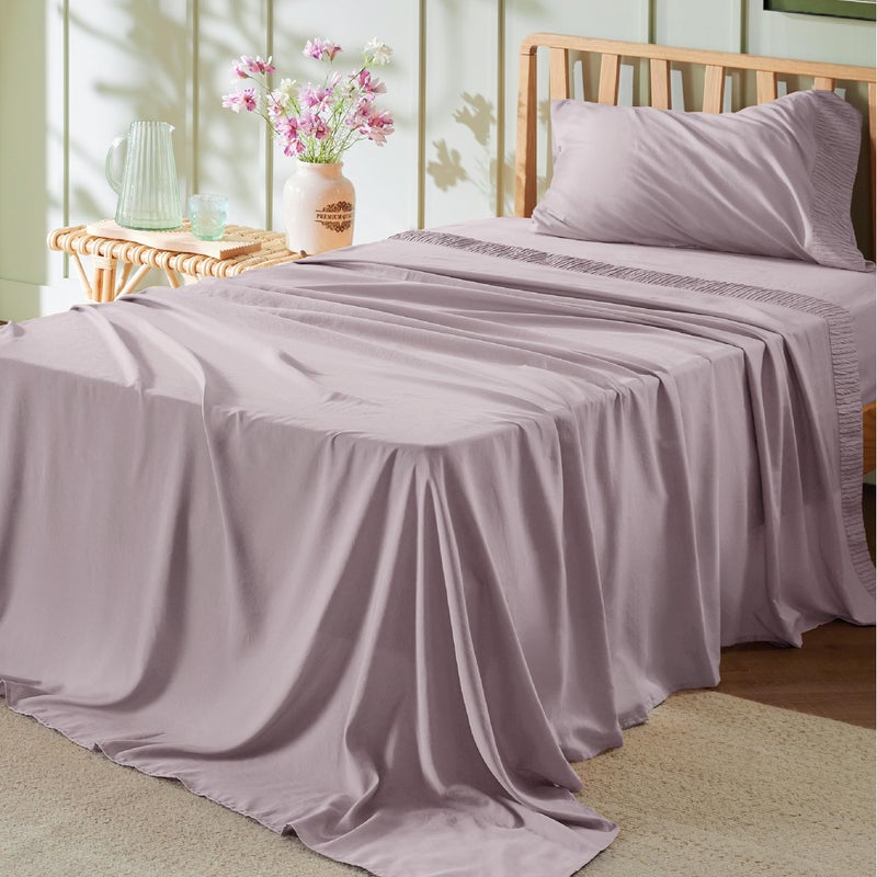 Bedsure 3 Pieces Soft Extra Long Twin XL Sheets Set, Hotel Luxury, Includes 1 Fitted Sheet (100 cm x 203 cm) with Full Elastic and 35 cm Deep Pocket suitable for Single and Wide Single Mattresses, 1 Flat Sheet  (167 cm x 254 cm) and 1 Pillowcase (50 cm x 75 cm), Easy Care Microfiber, Pink Mocha - Image 1
