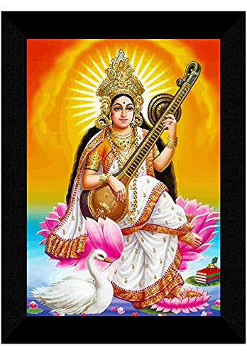 SAF Saraswati maa MultiEffect UV Textured Home Decorative Gift Item Framed Painting 10 Inch X 13 Inch SANFK30757 - Image 1